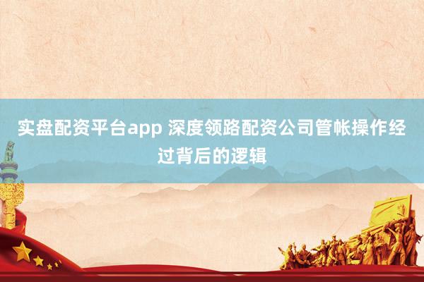 实盘配资平台app 深度领路配资公司管帐操作经过背后的逻辑