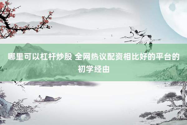 哪里可以杠杆炒股 全网热议配资相比好的平台的初学经由