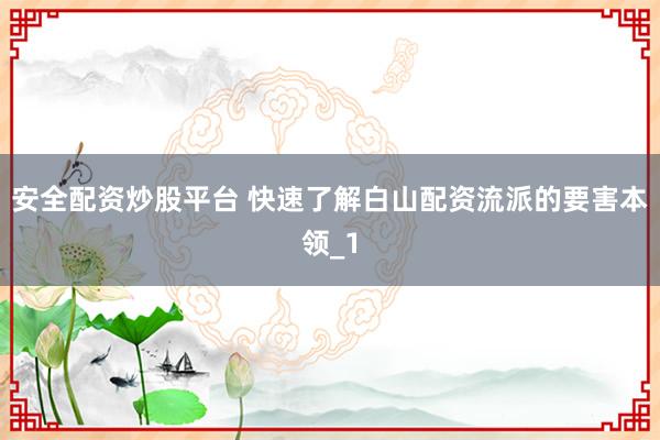 安全配资炒股平台 快速了解白山配资流派的要害本领_1