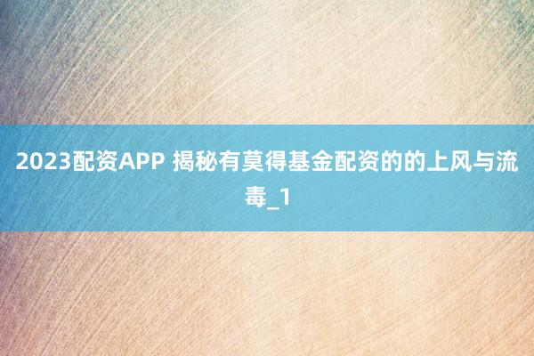 2023配资APP 揭秘有莫得基金配资的的上风与流毒_1