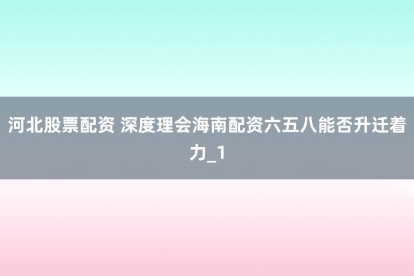 河北股票配资 深度理会海南配资六五八能否升迁着力_1